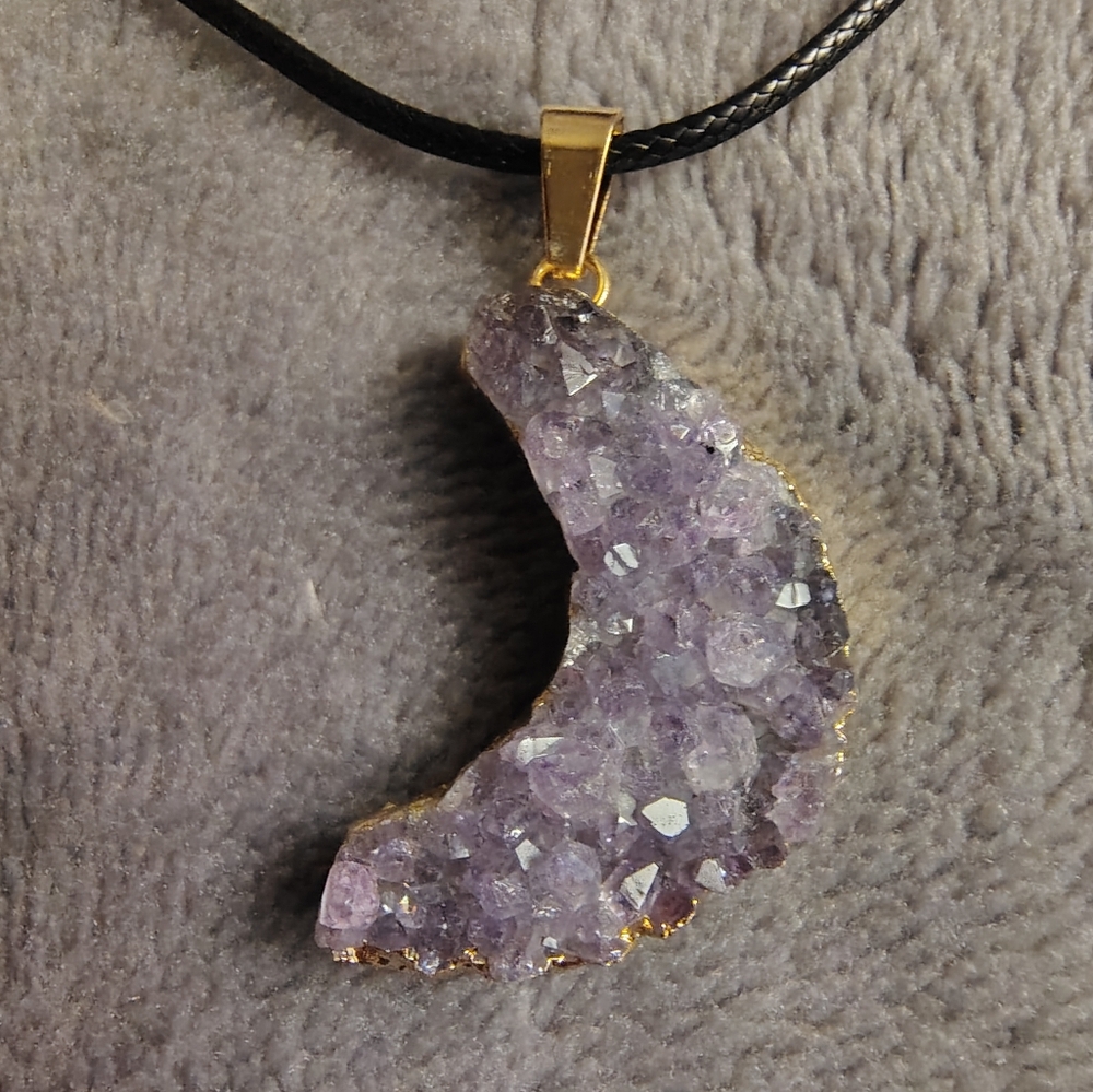 Amethyst Druzy Crescent Pendant Necklace - Purple